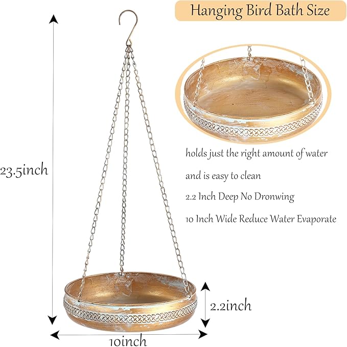 Metal Hanging Bird Bath for Outdoors, Antique Patina Hanging BirdBath for Outside, Hanging Birdbath/Feeder for Outside Garden, Yard, Lawn Decoration