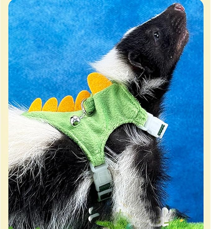 Ferret Harness and Leash Set Small Animals Vest Harness with Safe bell Dinosaur Shaped Walking clothes for Baby Rabbit Guinea pig Teacup Chihuahua Mouse and other small pet(Green Dinosaur)