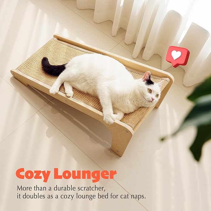PETKARAY L Shape Cat Scratcher, Sisal Kitty Scratching Ramp, Vertical Scratch Pad for Indoor Cats, 25.2" Furniture Protector with Catnip, Festive Edition