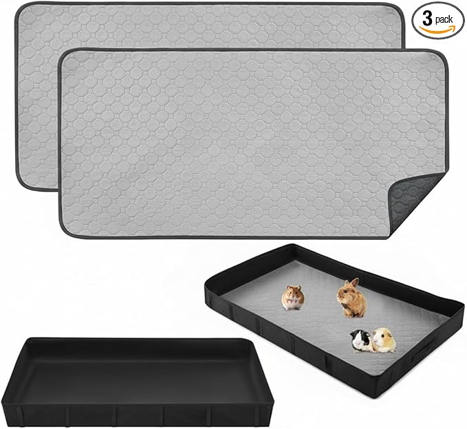 24 x 48 Inch Guinea Pig Cage Liner with 2 Pcs Washable Pee Pads, Waterproof Base Mat for C&c Cages, Reusable Bedding for Guinea Pigs, Rabbits, Hamsters & Small Animals