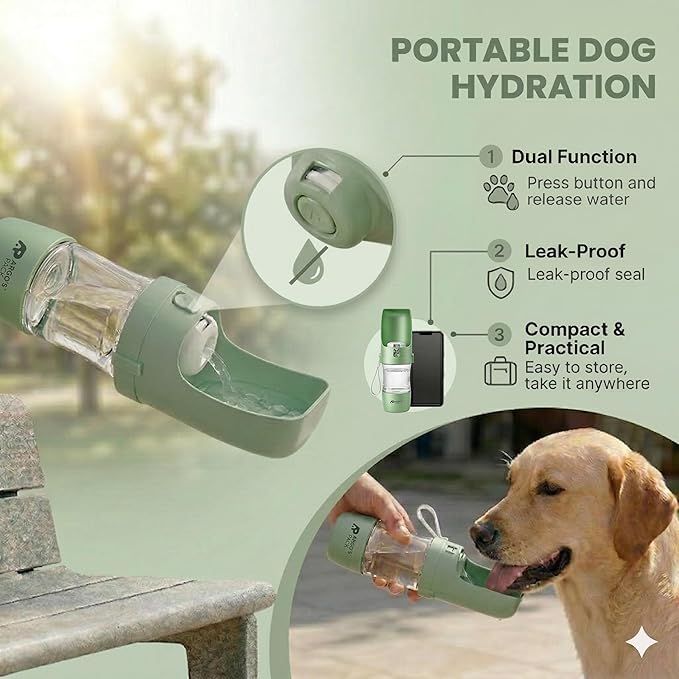 Argo's Pack 2-in-1 Dog Water Bottle & Food Container: Foldable Bowl, Leak-Proof & Portable. Durable Travel Gear for Dogs & Cats. Essential for Walking & Hiking. Perfect for Active Pet Owners (Green)