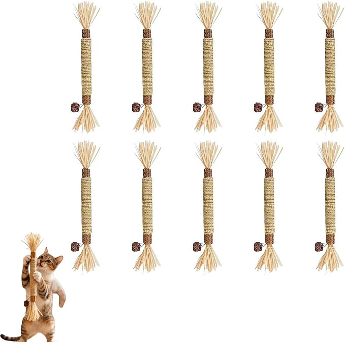 10 Pcs Puriq Natural Silvervine Dental Sticks,Silvervine Sticks for Cats, Interactive Cat Chew Stick for Teeth Cleaning, Scratch & Bite Resistant, for Indoor Kitty Fresh Breath