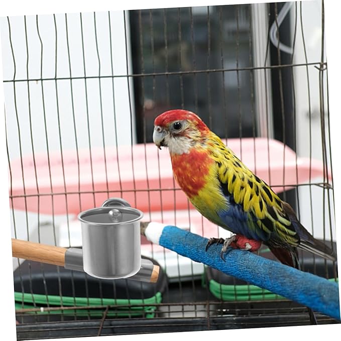 LIOOBO Stainless Steel Bird Feeder Cups for Small Birds Food and Water Bowls with Clamp for Parakeets Cockatiels and Other Cage Birds Durable Bird Feeding Dish for Parrot Cage