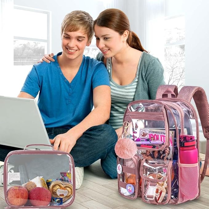 CCJPX 3Pcs Clear Backpack for Girls, School Transparent Bookbag, Heavy Duty See Through Backpacks for Teens Elementary