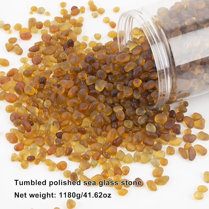 QEQEKAKA Sea Glass Stones for Crafts 2.75LB Brownish Yellow Gemstones Bulk | Small Glass Stones for Beaching Wedding DIY Decor Aquarium Turtle Tank Vase Filler (1180g/41.62oz)
