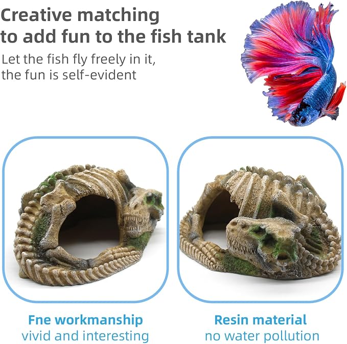 Reptile Hide Skull Animal Skeletons Decorations, Aquarium Hideaway Cave Fish Tank Decorations for Amphibians, Betta Fish, Shrimp, Lizards, Leopard Gecko