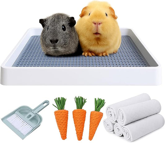 PODOO Rabbit Litter Box – Training Potty Tray for Guinea Pig & Small Pets · Spacious Grid Pan with Low Entrance, Easy-Clean & Odor-Resistant—Helps Keep a Clean Cage and Reduce Mess