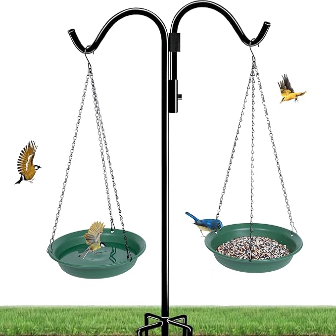 VUWEZ Hanging Bird Feeder & BirdBath for Outdoors, Wild Bird Feeders Tray, Hanging Birdbaths Trays for Outside, Cardinal, Blue Jay, Crow, Birdfeeders Outside (8", 1 Pcs with Hole & 1 Pcs No Hole)