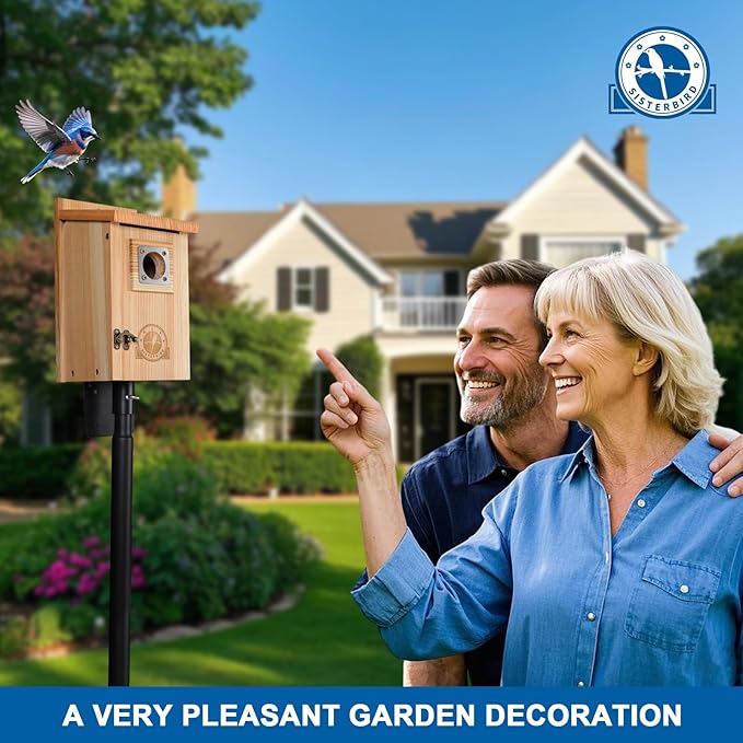 SISTERBIRD Bird Houses for Outside 1-1/2” Entrance Hole Cedar Birdhouses with Metal Guard Outdoor Bluebird Wren Swallow Finch Asssembly Required