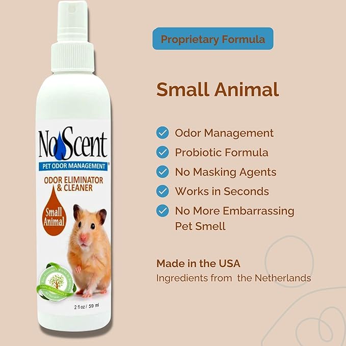 No Scent Small Animal Guinea Pig Cage Cleaner | Hamster & Rabbit Habitat Pet Odor Spray (2 Fl Oz / 59 mL)