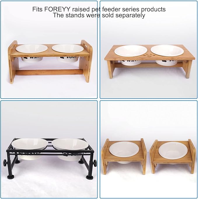FOREYY Set of 2 Ceramic Dog Cat Bowl Set, Pet Porcelain Food and Water Feeder Dish Bowls with Anti Slip Band, Dishwasher and Microwave Safe (Medium)