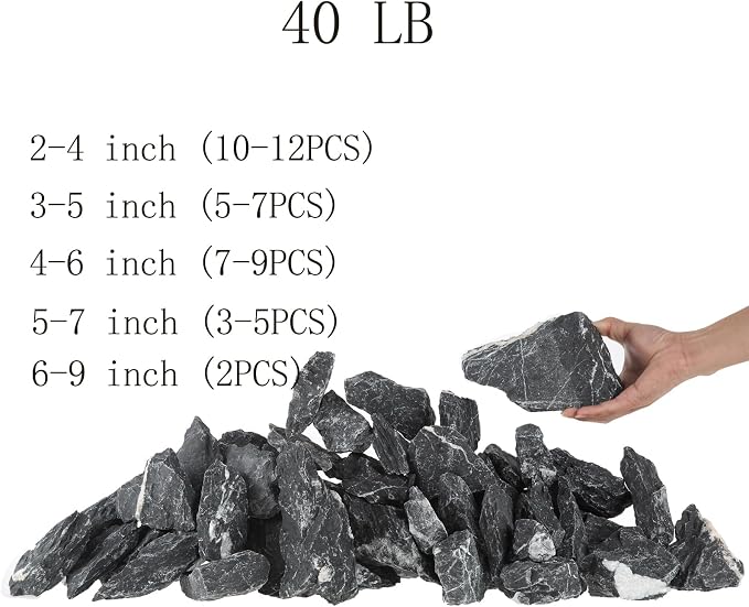 Seiryu Stone, Aquarium Rocks for Fish Tank Rocks, Pre-Cleaned pH Neutral 40lb（2 to 9 inch）