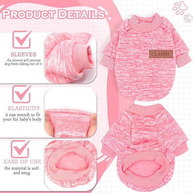 2 Pieces Dog Sweaters for Small Dogs Fall Dog Clothes Female Winter Fleece Dog Sweaters Warm Thick Pet Outfit Coat Small Dog Sweater for Girl Boy Dogs, Yorkie, Chihuahua, Pug, Cat, Pug,S,Pink Purple