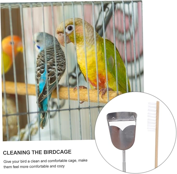 DOITOOL 4pcs Parrot Cage Cleaning Brush and Shovel Set Essential Pet Bird Cleaning Tools for Maintenance Create Healthy Environment for Your