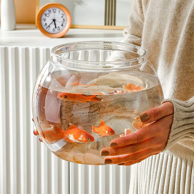 Ipetboom Glass Fish Bowl Fish Tank Stand Bubble Fish Bowl with Wood Stand Set Small Goldfish Tank Clear Hydroponic Plant Terrarium Desktop Fish Tank with Display Base