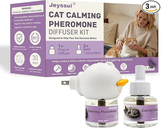 Cat Calming Pheromone Diffuser Kit, Cat Pheromones Calming Diffuser with 2 Refills, Calming Cat Diffuser for Anxiety Relief, for Home Noise, Alone Anxiety & Groom Stress, 30 Days Per Vial