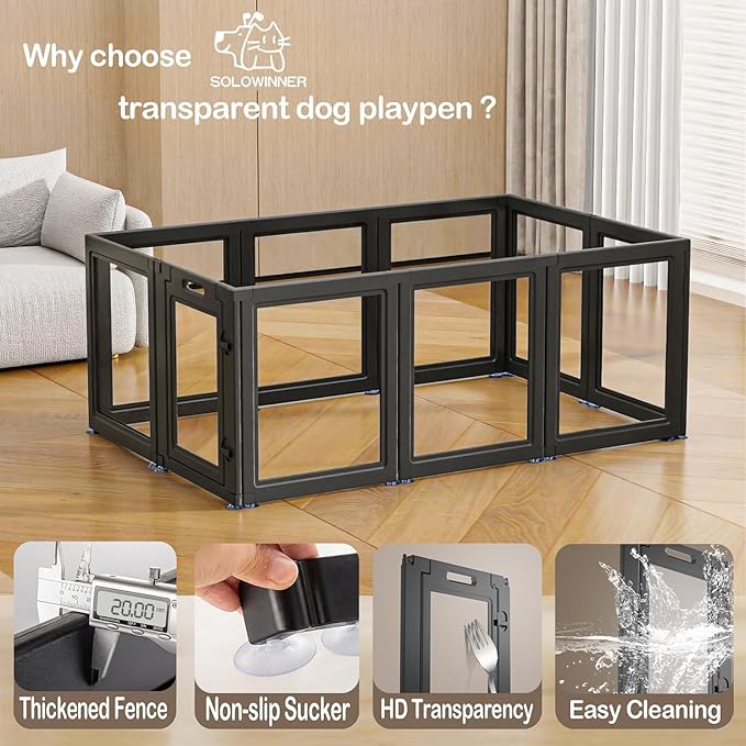 Clear Acrylic Dog Playpen Transparent Dog Playpen Indoor, Easy Assemble Clear Pet Pen for Puppy Bunny Cat Pig, Sturdy & Easy Cleaning Plastic Dog Puppy Fence