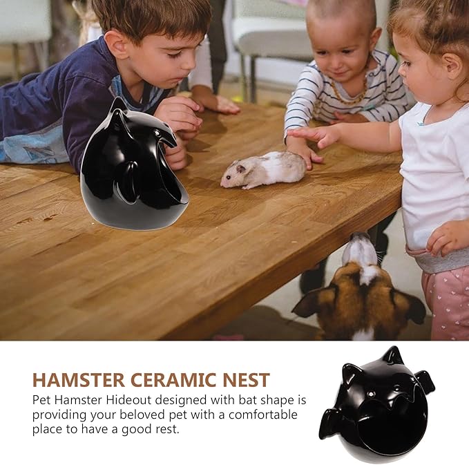 Ipetboom Ceramic Hamster Hideout Bat Shape Cooling Nest for Small Pets Perfect for Hamsters Gerbils and Chinchillas - All Season Use
