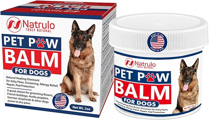 Natrulo Pet Paw Balm for Dog - Natural Healing Ointment for Itchy Paws, Grooming, Allergy Relief, Repair, Pad Protection – Soothing Unscented Shea Butter Moisturizer for Itching, Dryness, Licking 2oz