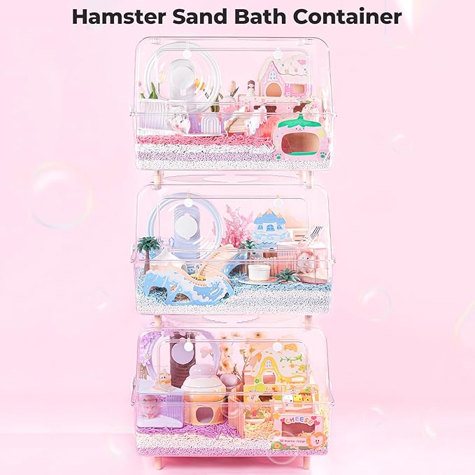mini&moe Hamster Sand Bath Container - Small Animal Bathroom Shower Room Large Space Corner Digging Box with Cleaning Scoop Rat Dust Bath House for Guinea Pig, Hedgehog, Gerbil