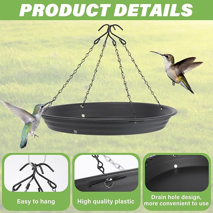 Briwooody 1 Set 12.8'' Bird Seed Catcher Tray Platform Bird Feeder Large Hanging Tray Fits Most Feeders Catches Most Falling Seed and Husk Outdoor Yard Garden Backyard for Attracting Birds, Black
