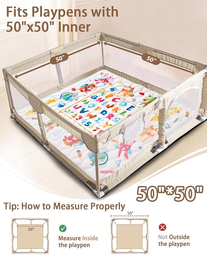 Baby Play Mat, 50x50 Mat with Super Soft Touch, Activity Mat with Upgraded Anti-Slip Bottom, Machine Washable Crawling Mat for Floor & Picnic(Numbers)