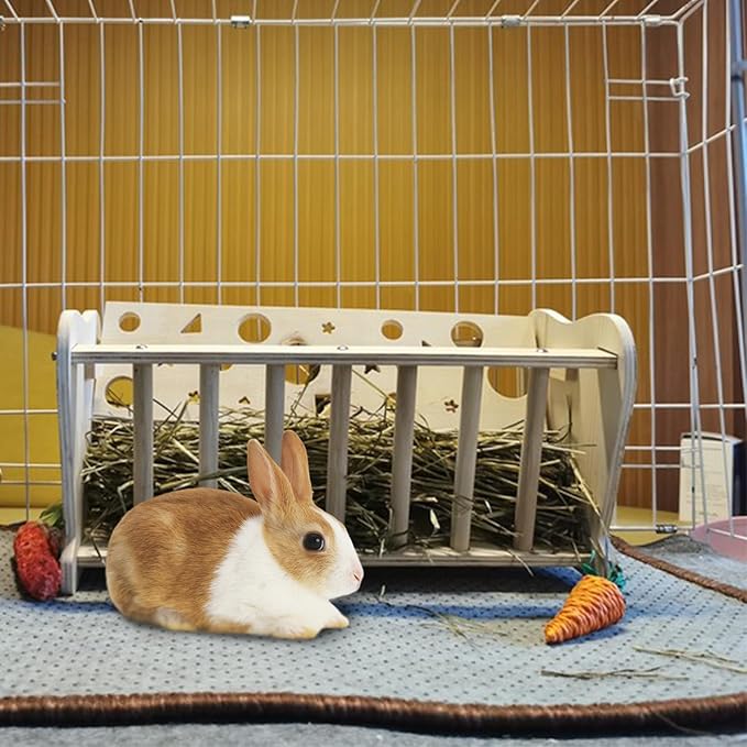 Hamiledyi Rabbit Wooden Hay Feeder Natural Wooden Guinea Pigs Hay Rack Large Capacity Rabbits Hay Holder Food Dispenser for Bunny Chinchilla
