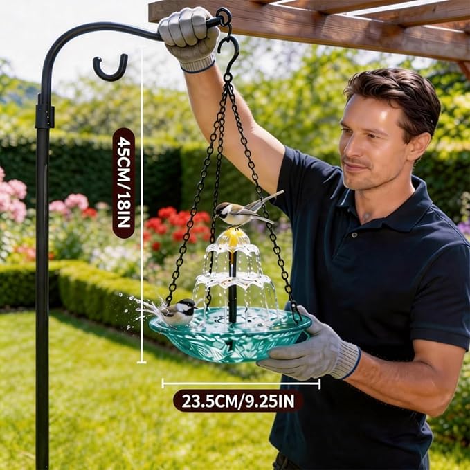 Hanging Solar Bird Bath Fountain, Solar Powered Cascading Outdoor Water Fountain, Hanging Bird Bath with Water for Outdoors Garden Patio Backyard Lawn Decor (Blue)