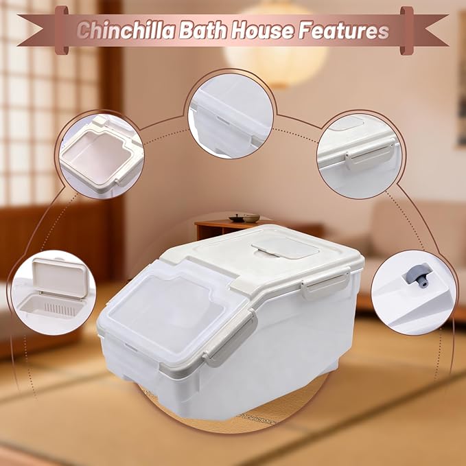 Extra Large Chinchilla Sand Bath Container Kit Plastic Dust Bath House Hamster Shower Room for Hedgehog Guinea Pig Squirrel Small Animals (Grey)