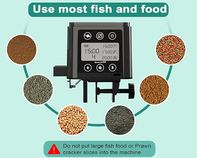 Automatic Fish Feeder for Aquarium, ZWJBSGY Three Precision Feed Funnels and A Fully Sealed, Moisture-Proof Design 320ml Large-Capacity Vacation Fish Feeder with Timer (Black)