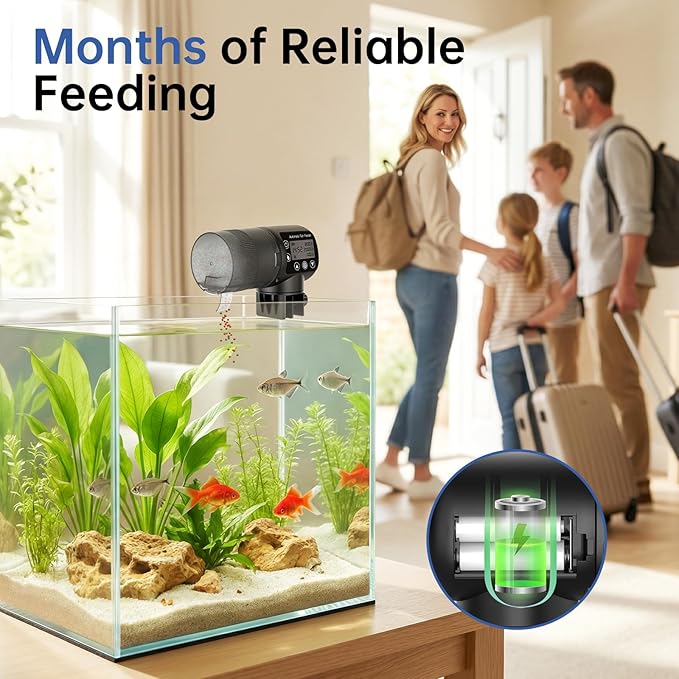 AQQA Automatic Fish Feeder 200ML, Programmable LCD Timer Auto Aquarium Feeder, Moisture-Proof Silent Fish Food Dispenser, Vacation Auto Feeder for Small Tank Betta Fish Turtle