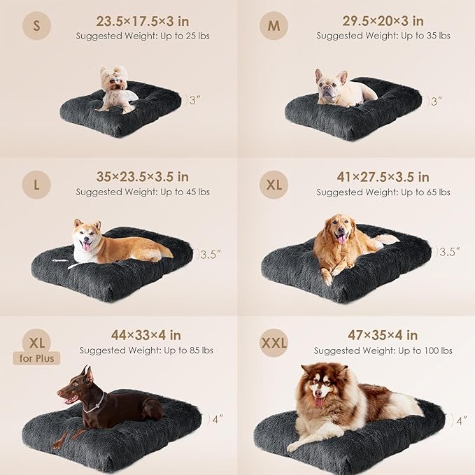 EHEYCIGA Fluffy XXL Dog Crate Pad, Plush Faux Fur Bed for Extra Large Dogs, Calming Anti Anxiety XXL Dog Bed, Washable Soft Warm Mat with Non-Slip Bottom, Dark Grey