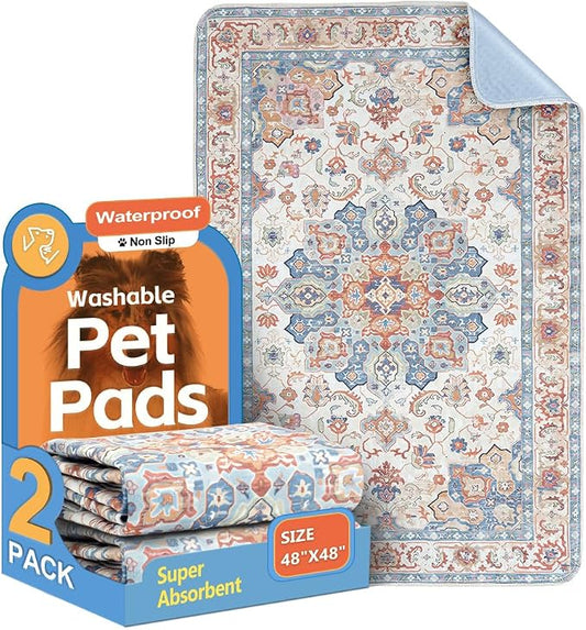 Washable Pee Pads for Dogs, 2 Pack Reusable Puppy Training Pads 48"x48" Super Absorbent Waterproof Dog Training Pads, Non-Slip Potty Pads, Whelping Pads Litter Mat Beige