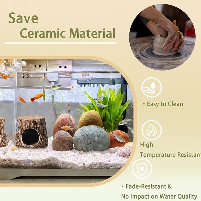 Ceramic Aquarium Decor Natural Tree Brown Betta Fish Tank Cave | Smooth-Surface Safe for Fish Hiding & Breeding, Easy-Clean, No Assembly, for Play & Rest,Fits 2.5-5 Gallon Fish Tanks