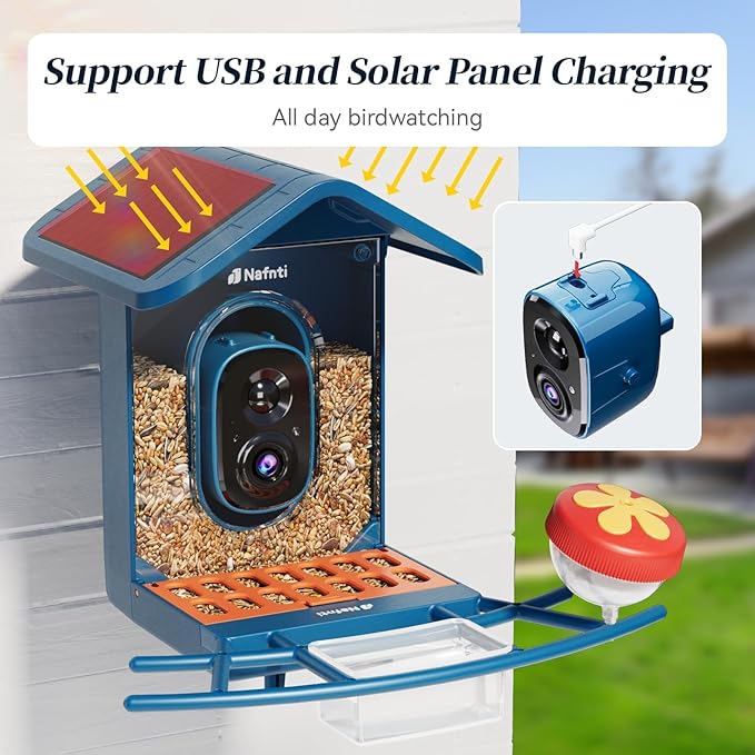 Smart Bird Feeder with Camera Solar Powered, 5GHz/2.4GHz, 2K HD Live View, AI Bird Species Identify, Instant Arrival Alerts, Weatherproof Outdoor Bird Feeder Camera, Best for Bird Lovers