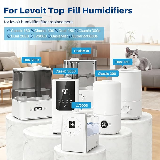 30 Pack Top Fill Humidifier Filter Replacement for LEVOIT Classic160 | Dual150, Dual200S, Classic300(S), LV600S, OasisMist 450S, Superior6000S Series Humidifiers to Improve Humidification