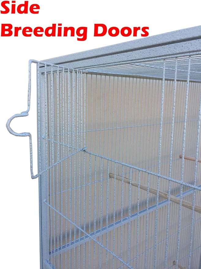 Extra Large Double Center Divider Birdhouse Treehouse Bird Flight Breeder Cage with Breeding Nest Box Doors Removable Rolling Stand (White Vein, 63" L x 19" W x 64" H)