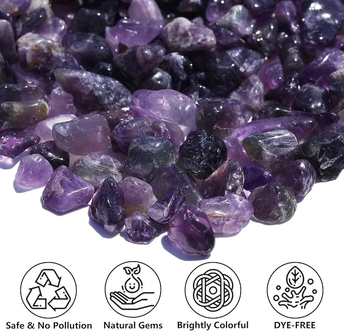 QYGL Polished Gem Stones Rocks – 0.9LB Natural Amethyst Crystal Chips Bulk | Tumbled Gemstones for Healing, Fish Tank Gravel, Vase Filler, DIY Crafts, Plant Pots & Home Decor