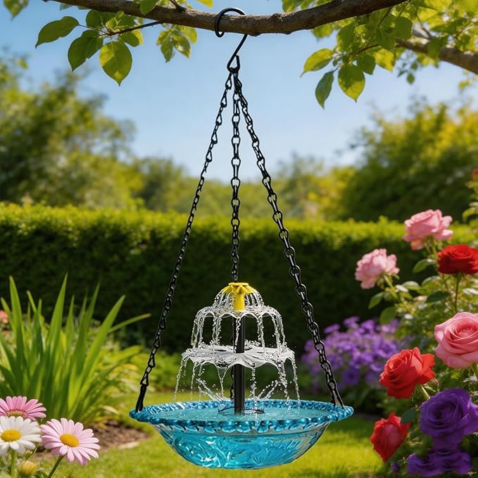 Solar Cascade Hanging Bird Bath Fountain,Solar Powered Cascade Hanging Bird Bath Fountain with Solars Pump,for Outdoor and Gardens (Red)