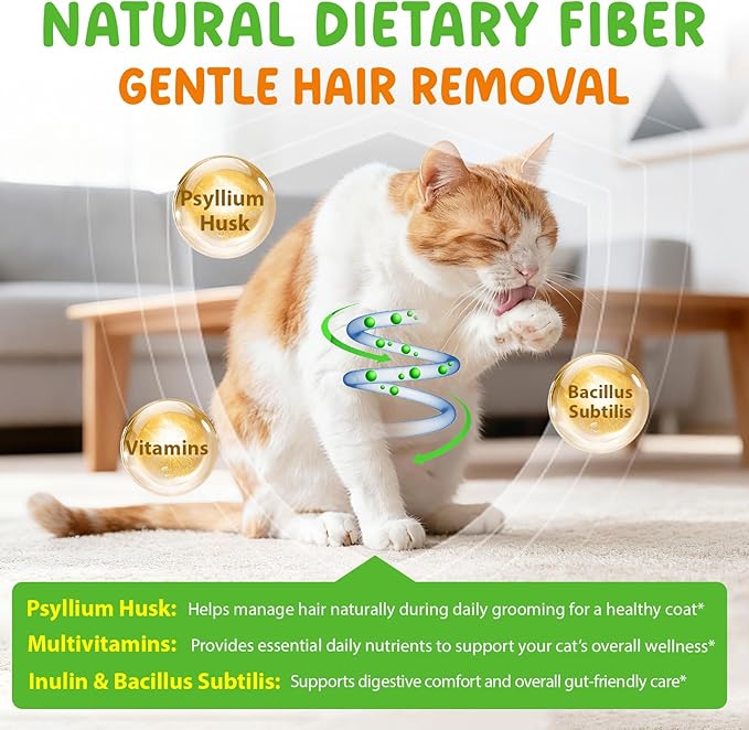Hairball Relief for Cats, Natural Cat Hairball Treatment with Natural Ingredients & Vitamins - Kitten Furball Treatment, Supports Skin & Coat, Digestion, Immune Support for All Cats (2)