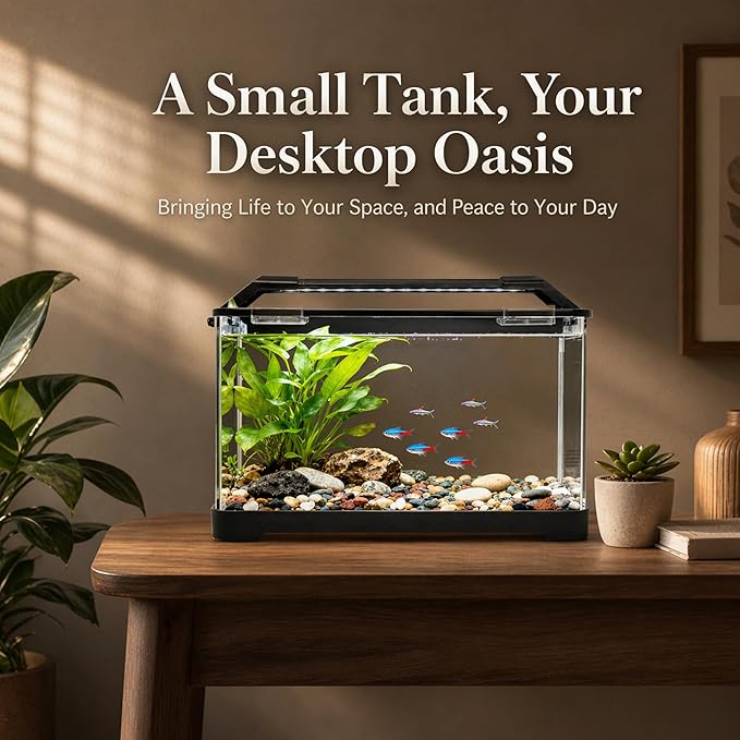3.5 Gallon Betta Fish Tank, All in One Aquarium Starter Kits with Back Filter, Adjustable Pump, 25W Heater, Thermometer Strip, LED Light with Timer & Water Changer Kit, Nano Fish Tank, AIO Aquarium
