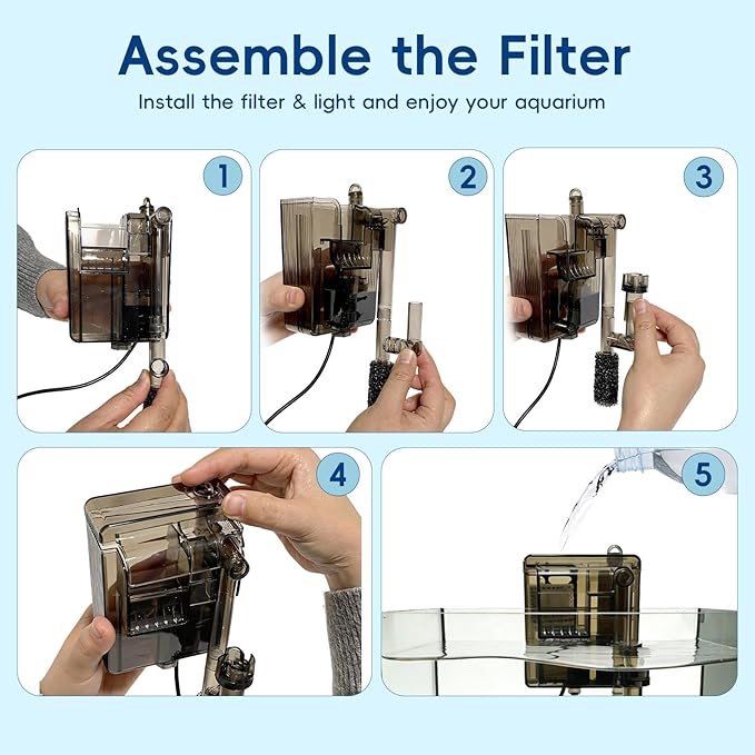 2.1 Gallon Nano Aquarium Kit with Lid, Space Saving Hang-On Filter and LED Light, Ultra-Clear Rimless Glass Desktop Fish Tank for Small Fish, Shrimp, and Betta