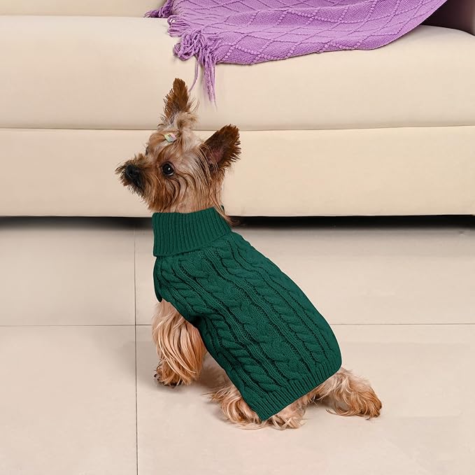 2 Pack Dog Sweaters for Small Dogs Winter Turtleneck Pullover Cable Knit Fleece Stretch Puppy Doggie Chihuahua Toy Poodle Yorkie Pomeranian Boy Girl Pet Clothes (S, Red & Green)