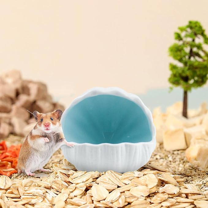 WishLotus Ceramic Hamster Hideout, Adorable Sea Shell Shaped Hamster House, Large-Opening Small Animal Hideout, Small Animal Hideout Habitat Decor for Dwarf Hamsters Gerbils Chinchilla