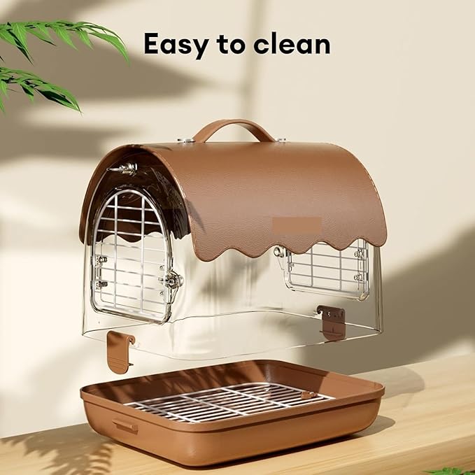 Parrot Cage Aviary, Bird Carrier Backpack with Perch, Transparent Travel Bird Cage Bag with Shade Cover Visible Window for Parrots Budgie Bird Parrot Aviary(Brown)