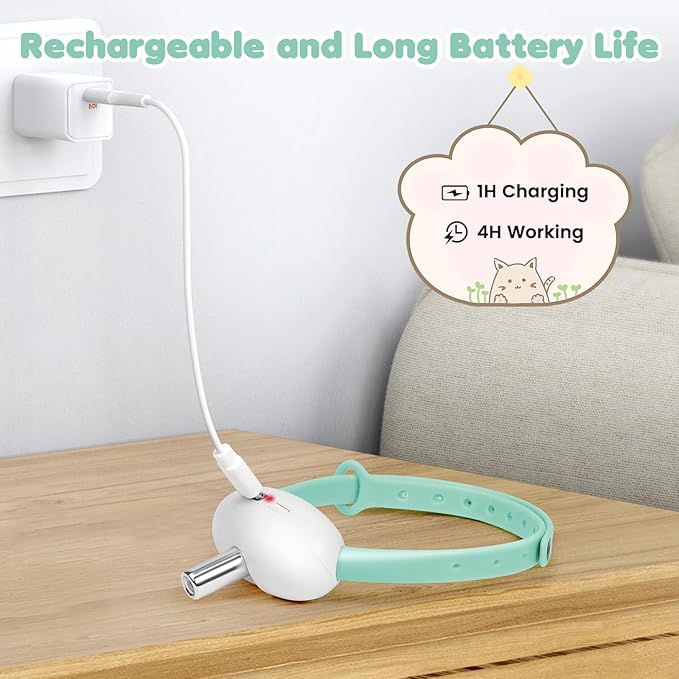 Automatic Laser Collar Cat Toy, Upgraded Laser Cat Toys, Flashing and Lasting modes, 8-12″ Bend Collar & 41°Adjust Angle free hands. Type-C USB Charge 1H and works 12H. Gifts for Ailurophile (Green)