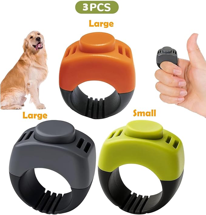 The Set of Easy Clicking Finger Ring Dog Training Clicker for Dogs Cats Horses traing Allowing Effective Versatile Training (3pcs Grey+Green+Orange)