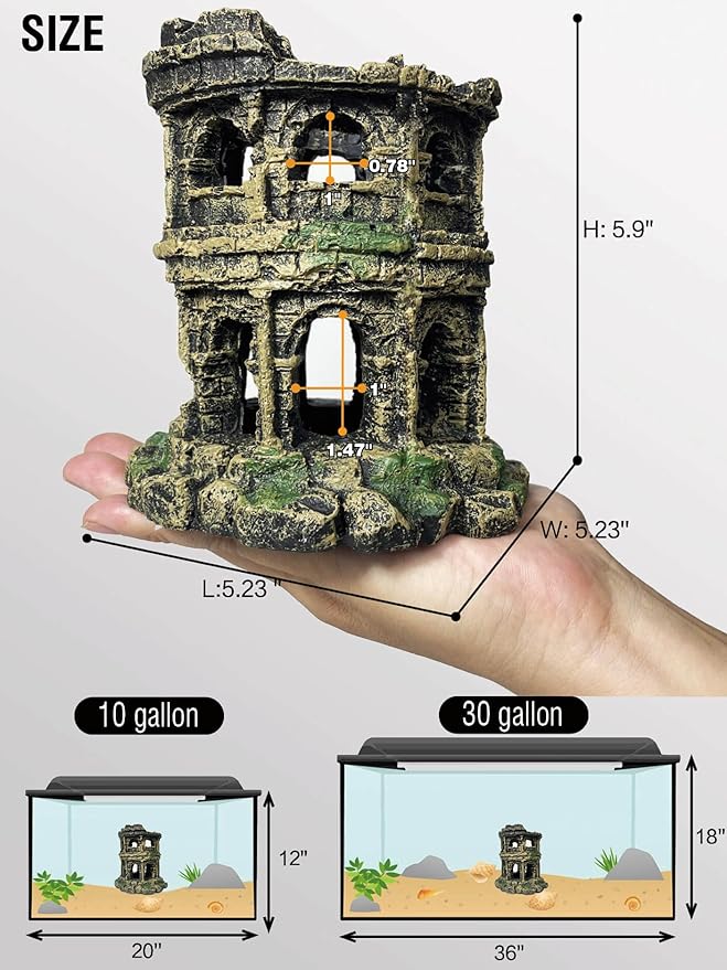 Antique Roman Column Ruins Fish Tank Decorations - Roman Column Round European Castle Aquarium Ornaments Fish Tank Hideouts Rocks Stone Cave for Betta,Shrimp,Goldfish Tank Landscaping