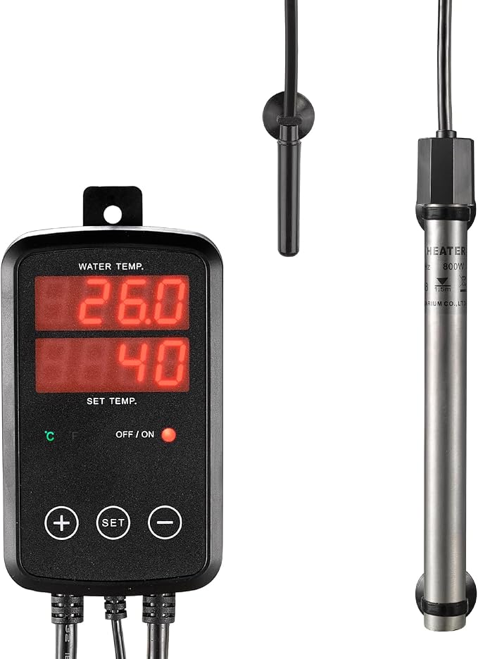 Titanium Aquarium Heater 800W, Submersible Fish Tank Heater with Digital Display Temperature Controller, 0℃-40℃ Adjustable, Fast Heating for 100 ~ 150 Gal Saltwater Freshwater Fish Tank, MX-9015(800W)