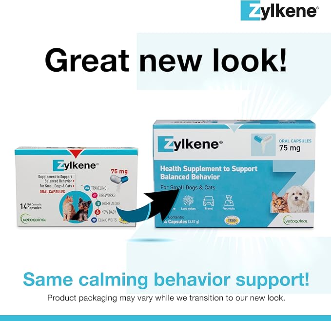 Vetoquinol Zylkene Calming Support Supplement for Small Dogs and Cats, Helps Promote Relaxation and Reduce External Stress Factors, Daily Behavioral Support and Anxiety Relief for Dogs and Cats, 75mg